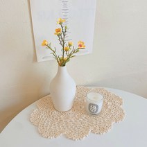 예쁜 원형 뜨개 레이스 덮개 식탁보 자수 식탁 매트 깔개 감성 인테리어 받침 소품 2종, 중형(꽃2개)