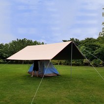캠핑 썬 스크린 천막 스카이 낚시 야외 커튼 방수, 블랙 아교 베이지 4x4.4m 2극 2.4m 네일