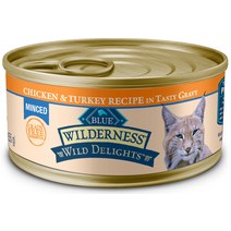 Blue Buffalo Wilderness Wild Delights 맛있는 그레이비 그레인 프리 고양이 통조림에 담긴 다진 치킨 칠면조 5.5온스 24개입