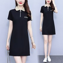 여름 빅사이즈 루즈핏 레터링 자수 골프 셔츠 테니스 넥 풀집업 심플 원피스