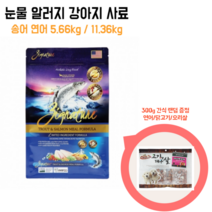 송어 연어 화이트피쉬 눈물 알러지 사료 11.36kg 간식증정 저알러지 그레인프리 소화 고급사료 중대형견 소형견 말라뮤트 허스키 리트리버, 송어 연어 5.66kg