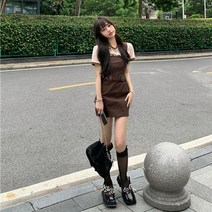 MOHEGIA 원피스 정장 복고풍 디자인 스트랩 드레스 여름 높은 허리 슬림 스커트 여성