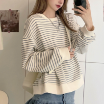 나루니 W05486 스프라이트맨투맨 줄무늬맨투맨 가을 겨울 오버핏 귀여운맨투맨