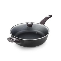 정품 SENSARTE 12인치 붙지 않는 깊은 프라이팬 뚜껑이 있는 5Qt 소테 팬 도우미 손잡이가 대형 프라이팬 인덕션 조리기구 모든 스토브와 호환 가능 무독성 PFOA, 12 Inch, Classic Black