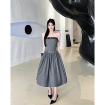 실제 샷 실제 가격 여름 일본과 한국 스타일 세련된 뜨거운 소녀 프랑스 스트랩리스 드레스