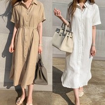 반팔 린넨 셔츠 원피스 롱 DHH-B107