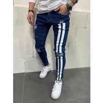 오토바이 청바지 바이크진화이트 스키니 찢어진 청바지 남성용 디스트로이드 홀 슬림핏 데님 팬츠 힙합, 06 Dark blue