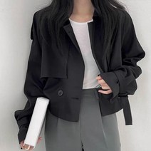 여성 오버핏 크롭 숏 트렌치 코트 자켓