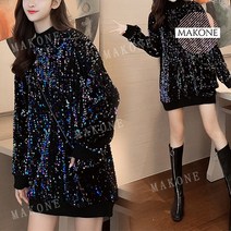 Makone 상표등록 맨투맨 가을 겨울 2022 롱 스팽글 원피스