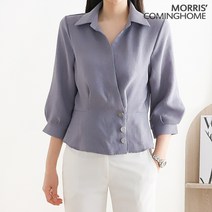 모리스커밍홈 사이드버튼 랩스타일 7부소매 블라우스 M2303BL084B