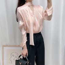 실크 펄샤인 초커 타이 투웨이 블라우스
