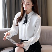 스타일리시 캐주얼 여성 코디 가을 루즈핏 쉬폰 셔츠