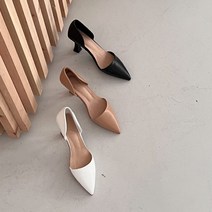 더예뻐 라운드컷 사이드오픈힐 스틸레토 미들힐 펌프스 7cm