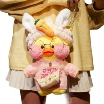 PKTOYS DIY 큐티 오리인형 크로스백 뽀글이 토이 캐릭터 빵빵덕 오리 인형 숄더백 크리스마스 명절 선물, 어깨 가방 당근 헤어 벨트 파우더 편지 스웨터, 흰 오리 어깨 가방