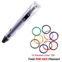 3D 펜 LED 스크린 DIY 인쇄 50M PLA 필라멘트 어린이 디자인 드로잉 프린터 창의적인 장난감 선물, 01 Purple 50M ABS