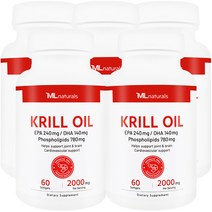 [미국빠른직구] 마이라이프 내추럴스 크릴 오일 2000mg (인지질 61% 아스타잔틴 1500mcg) 60정 5병, 5개