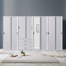 NEW 솜씨방 루디아 3200 슬라이딩 옷장 세트 (이불장 + 서랍옷장 + 옷장 + 윗선반옷장), 그레이, 02_루디아 이불장+서랍옷장+거울옷장+윗선반옷장