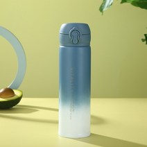 더블 레이어 그라디언트 수신 거부 컵 선물 물 컵 휴대용 스테인레스 스틸 절연 컵 304 보온병, 파란색과 흰색, 500mL