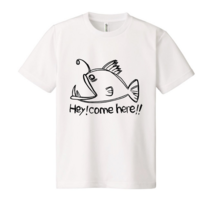 낚시 티셔츠 물고기 Hey Come here 메쉬 드라이 반팔 만쿨 낚시복 아귀, 드라이 메쉬, 화이트, L(100)