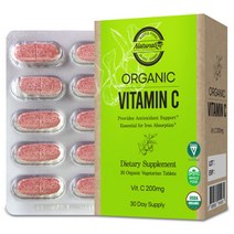 유기농 비타민C 200mg 30정 미국 usda 오가닉 비건인증 식물유래 항산화 영양제 어린이 임산부 온가족 채식주의자 남녀노소 토양과물까지 유기농법100% 제조공정 유기농종자사용