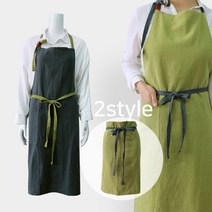 허리묶음을 겸할 수 있는 바리스타 린넨 롱 앞치마 공방 카페 주방 작업실 레스토랑 카페 화실, 바리스타린넨롱앞치마(올리브), (1매)