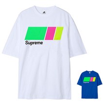 슈프림 M~5XL 오버핏 반팔티 남녀공용 5부 티셔츠_네온스퀘어 (빅사이즈)