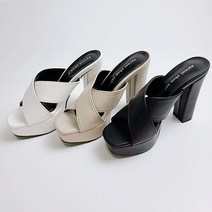 여름 토오픈 앞 가보시 크로스 슬리퍼 힐 12cm 여성 통굽 발편한 하이힐 3Color