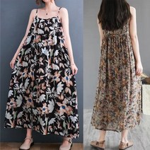 새로본 363큰꽃나시O 빅사이즈 (어깨끈 조정가능) 나염끈원피스OPS 원피스여성 미시