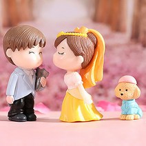 결혼식 피로연 커플과 강아지 모형 옐로우 5.7cm 테라리움 공방 소품 재료 피규어 미니어쳐