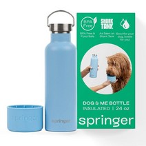 Springer Dog and Me 709.8ml(24온스) 물병 스테인리스 스틸 밀폐 12시간 동안 물을 차갑게 유지 실리콘 부츠 226.8g(8온스) 물 보관 스카이 블, Sky Blue
