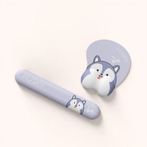 스포트라이트 귀여운 캐릭터 키보드 팜레스트 + 손목보호 마우스패드 2in1 세트, 시베리안허스키