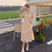 바보사랑 여성 여름 데일리 도트 쉬폰 롱 원피스 드레스.디작소