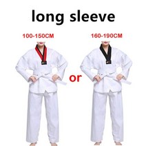 태권도 도복 바지 세트 띠 전통적인 흰색 면화 유니폼 남여 어린이 성인 정장 반팔긴팔 피트니스 훈련