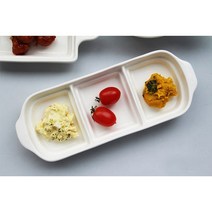 화이트 도자기 직사각 손잡이 3칸 나눔 접시 3구 반찬 소스 그릇 예쁜 디저트 플레이팅 용기