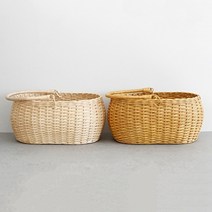 [천삼백케이] [베가] 인도네시아 라탄 타원 손잡이 바구니 1P-2color, 내추럴
