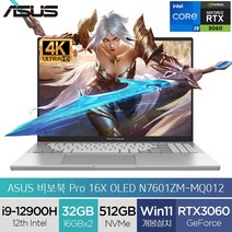 에이수스 비보북 프로 16X OLED, WIN11 Home, 512GB, N7601ZM-MQ012, 코어i9, 쿨 실버, 32GB