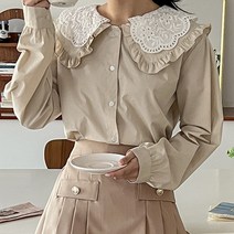 로로텐 프릴 레이스 빅카라 블라우스 면 여성 빅사이즈