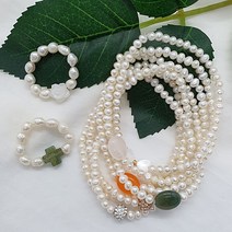 핸드메이드 천연 원석 명품 팔찌 담수진주 비즈 레이어드 고무줄 팔찌 선물추천 3mm 4mm