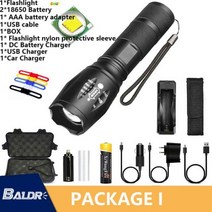 led 초강력 사냥용 써치라이트 후레쉬 휴대용 강력한 T6 눈부심 손전등 LED 줌 USB 충전 야외 탐조등 캠핑용 장거리 토치, 패키지 I_줌