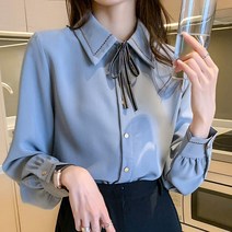 여성 쉬폰 블라우스 긴팔 리본 셔츠MJS23030307