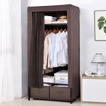 블라인드 시스템옷장 조립식 서랍장 행거 드레스룸, 111cm 브라운포켓 10개 도어 커텐