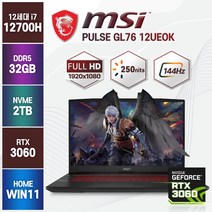 MSI Pulse 12UEOK 12세대 인텔 i7 RTX3060 윈도우11 게이밍 노트북, GL76, WIN11 Home, 32GB, 2TB, 코어i7, 블랙