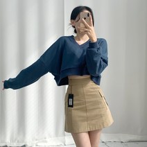 티데일리 여성용 쭈리 크롭 오버핏 브이넥 맨투맨