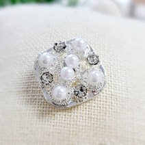 B-0117 20*20mm 사각 진주보석단추, 화이트 사각 은도금