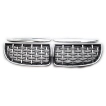 자동차그릴망 Bmw용 자동차 풀 크롬 프론트 키드니 그릴 레이싱 광택 블랙 스타일 비엠더블유 E90 3 시리, 03 sliver