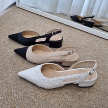 성수동수제화 앞코 배색 슬링백 미들굽 샌들 3cm