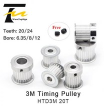 타이밍 풀리 호환 HTD 3M 기어 동기식 20 치아 너비 15mm 보어 6.35 8 12mm DIY CO2 레이저 조각 절단기, Bore 11, Width 11mm(Key), With Edge