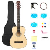 JIZILIN 36인치 38인치 41인치 남녀 입문용 통기타 + 구성품 12종, 38인치 라운드 우드 풀세트