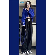 키작은여자옷 겨울 가을 염단계 코디 여성 눈길을 끄는 클라인 블루 스웨터 키커 보이는 캐주얼바지 룩 2982666185, 니트 스웨터 _바지 S