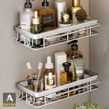 ANYOU 선반 욕실 주방 리모델링 고급 호텔 펀칭 선반 타월 선반 타월 선반 레일 후크 녹슬지 않는 메탈 탈색 거치대, 은색, 1개